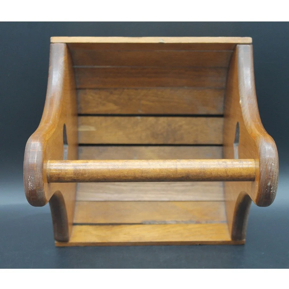 Vintage Wooden Basket Caddy Heart Cutout Handle Country Farmhouse 11